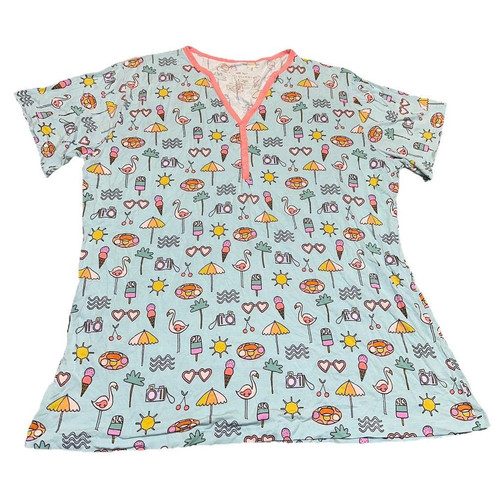 Little Sleepies Pool Party Blue Short Sleeve Bamboo Pajama Top TShirt Women's XL - Picture 3 of 5